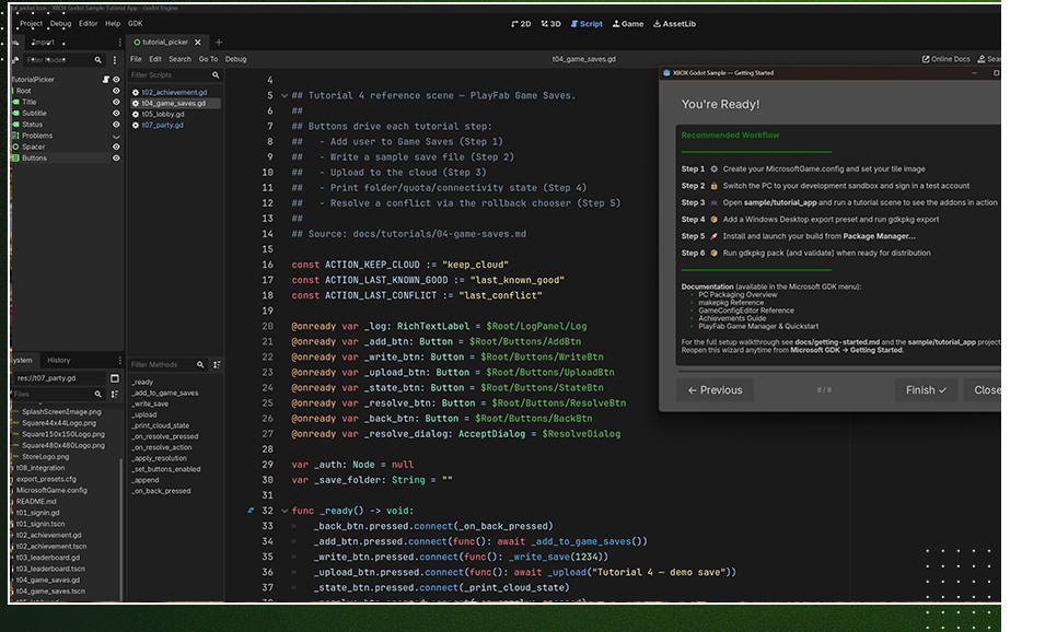 Godot editor running the XBOX GDK sample