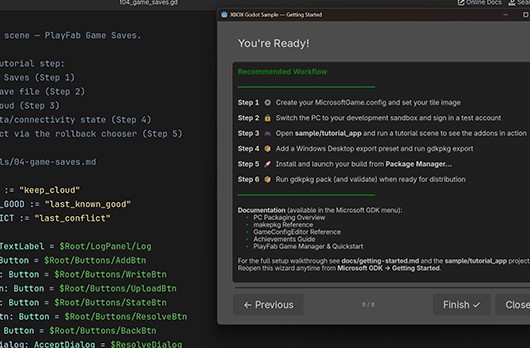 Microsoft GDK packaging wizard inside Godot