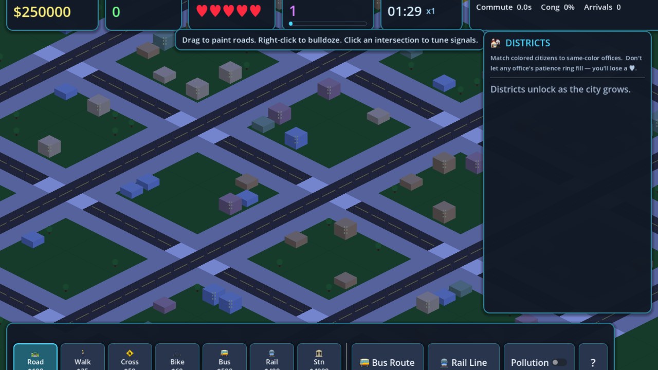 Isometric city traffic and transit simulation in GridLock